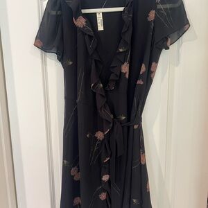 Madewell Black Dress with Pink Floral Design NWT